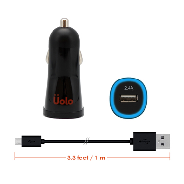 Uolo Volt 2.4A Car Charger with 1m Micro USB Charge & Sync Cable